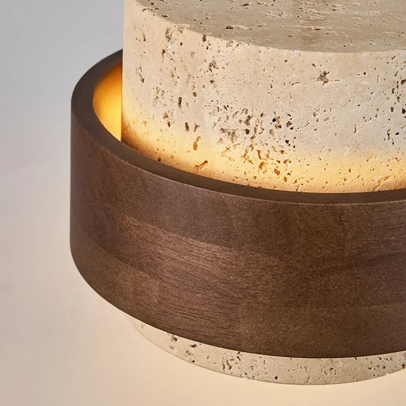 LED Pendant Lamp Small Stone and Walnut Wood Hanging Light for Bedroom Bedside Bar and Restaurant