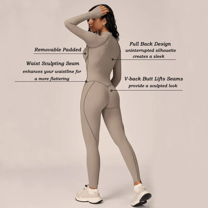 Women Zip Up Athletic Romper Onesie Workout Jumpsuit