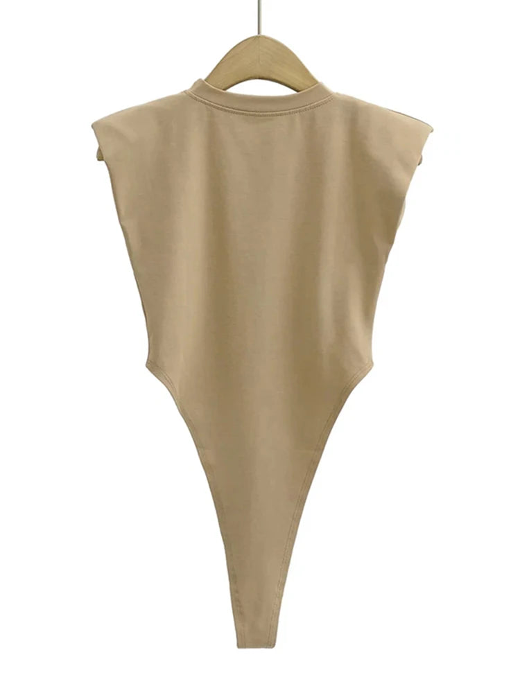 Women Sleeveless Bodycon Bodysuit Padded Shoulder Summer Sexy One Piece Top