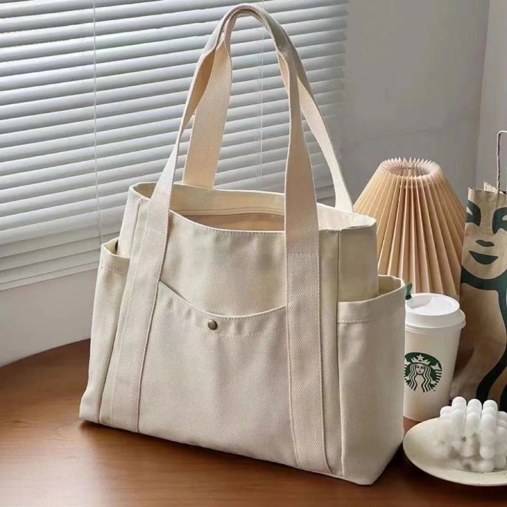 Large Canvas Tote Bag Work Commuting Shoulder Bag College Student Book Shopping Bag