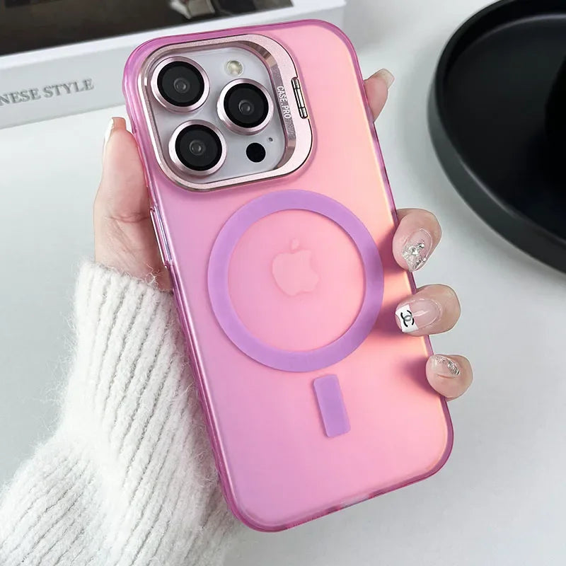 Color Change MagSafe Magnetic Metal Stand Lens Protection iPhone Case