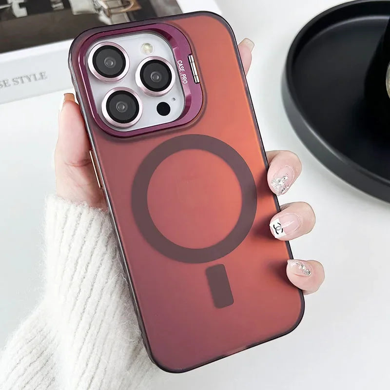 Color Change MagSafe Magnetic Metal Stand Lens Protection iPhone Case