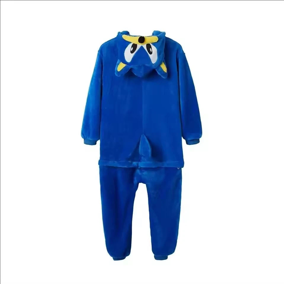 Kids Cartoon Hedgehog Coral Fleece Onesie Pajama Winter Flannel Sleepwear