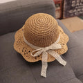 Kids Lace Straw Bow Summer Sun Hat Baby Girls Beach Panama Cap