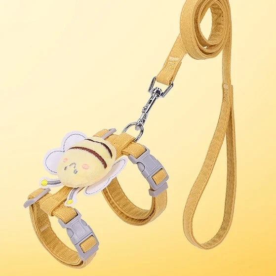 Cat Harness and Leash Set Adjustable Cartoon Bee Design for Small Pets