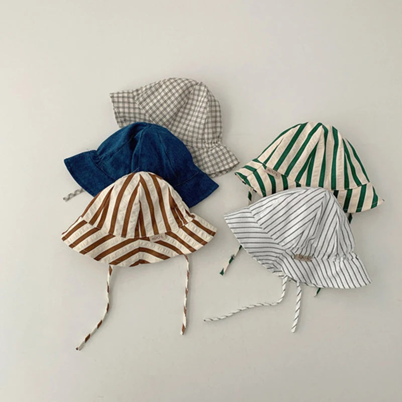Double Sided Baby Bucket Hat Striped Plaid Summer Sun Hat for Kids