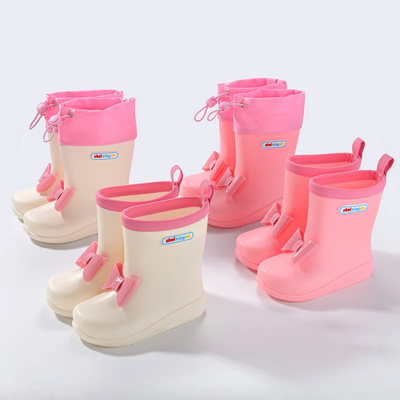 Girls Waterproof Rain Boots Cute Bow Princess Rain Shoes