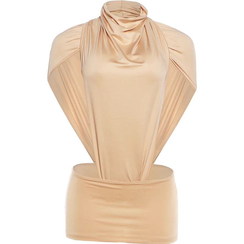 Women 2 Piece Set Turtleneck Cut Out Bodysuit Ruched Mini Skirt Sexy Outfit