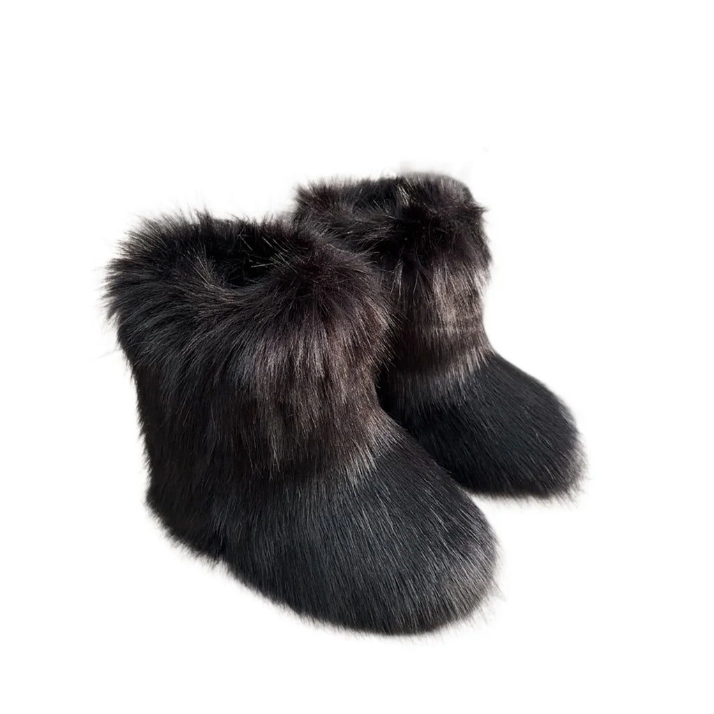 Women Fur Snow Boots Warm Mid Calf Winter Shoes
