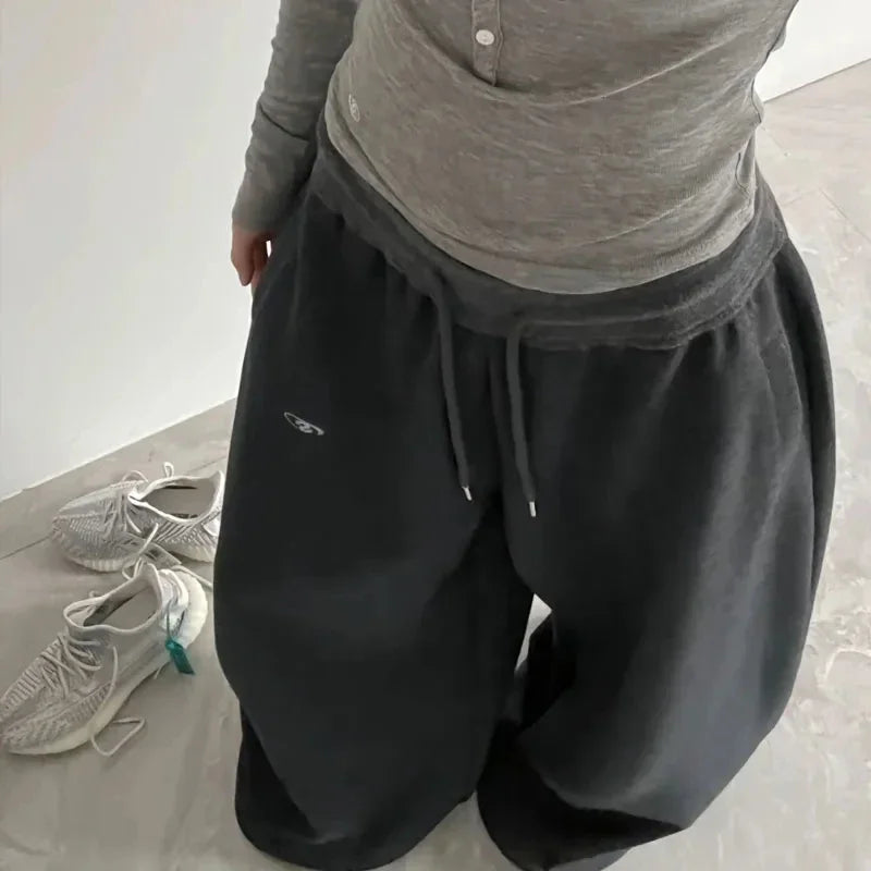 Women Oversized Wide Leg Sweatpants Retro Hip Hop Jogging Pants High Waist Casual Streetwear