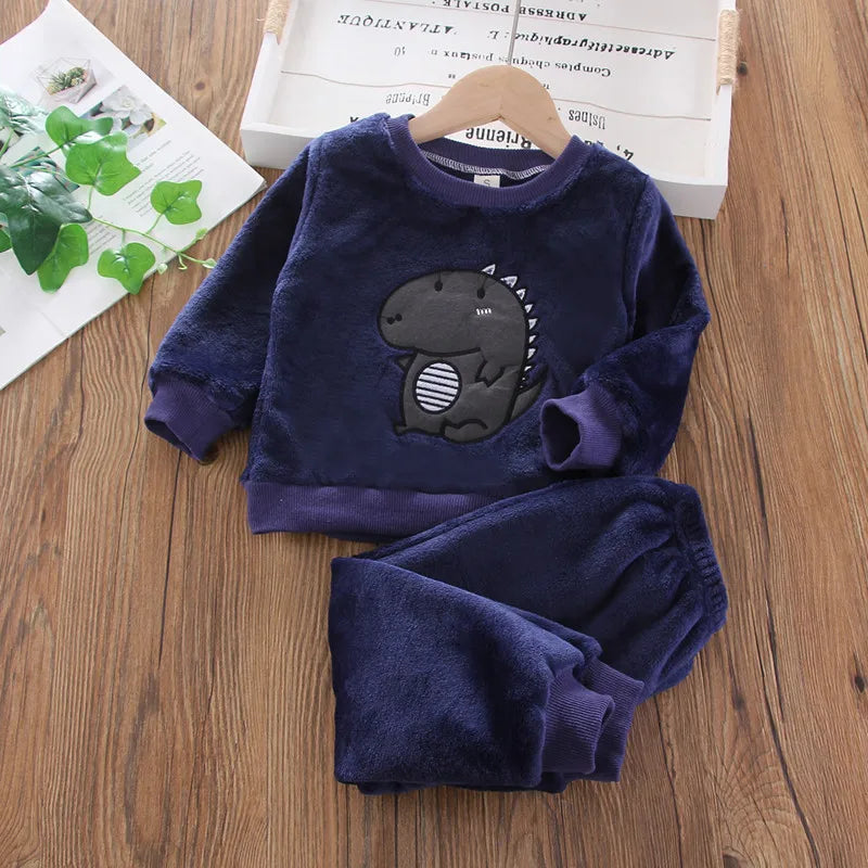 Kids Bear Pajama Set Soft Winter Sleepwear 2PCS Outfit