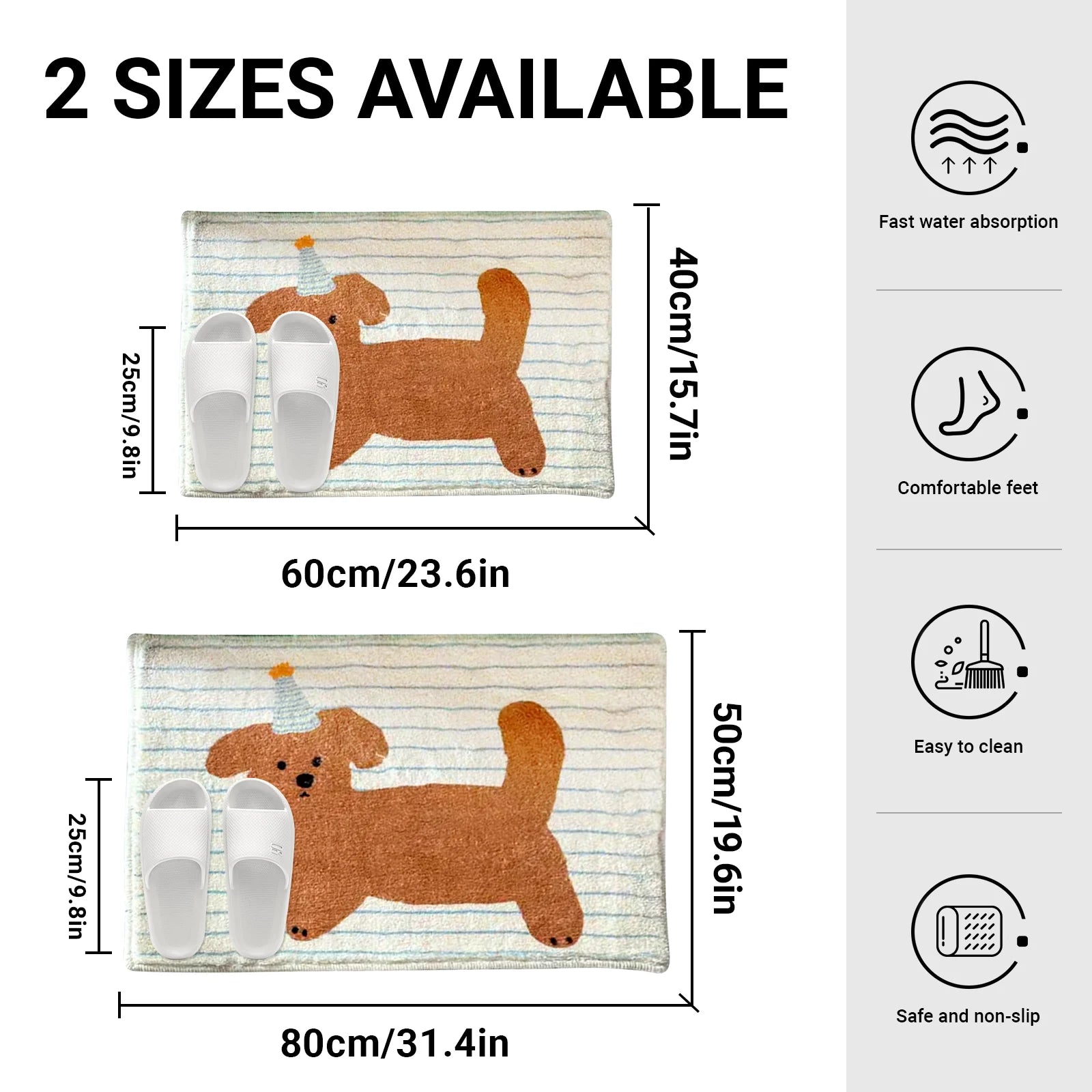 Striped Puppy Fleece Doormat Anti Slip Cute Bathroom Indoor Rug