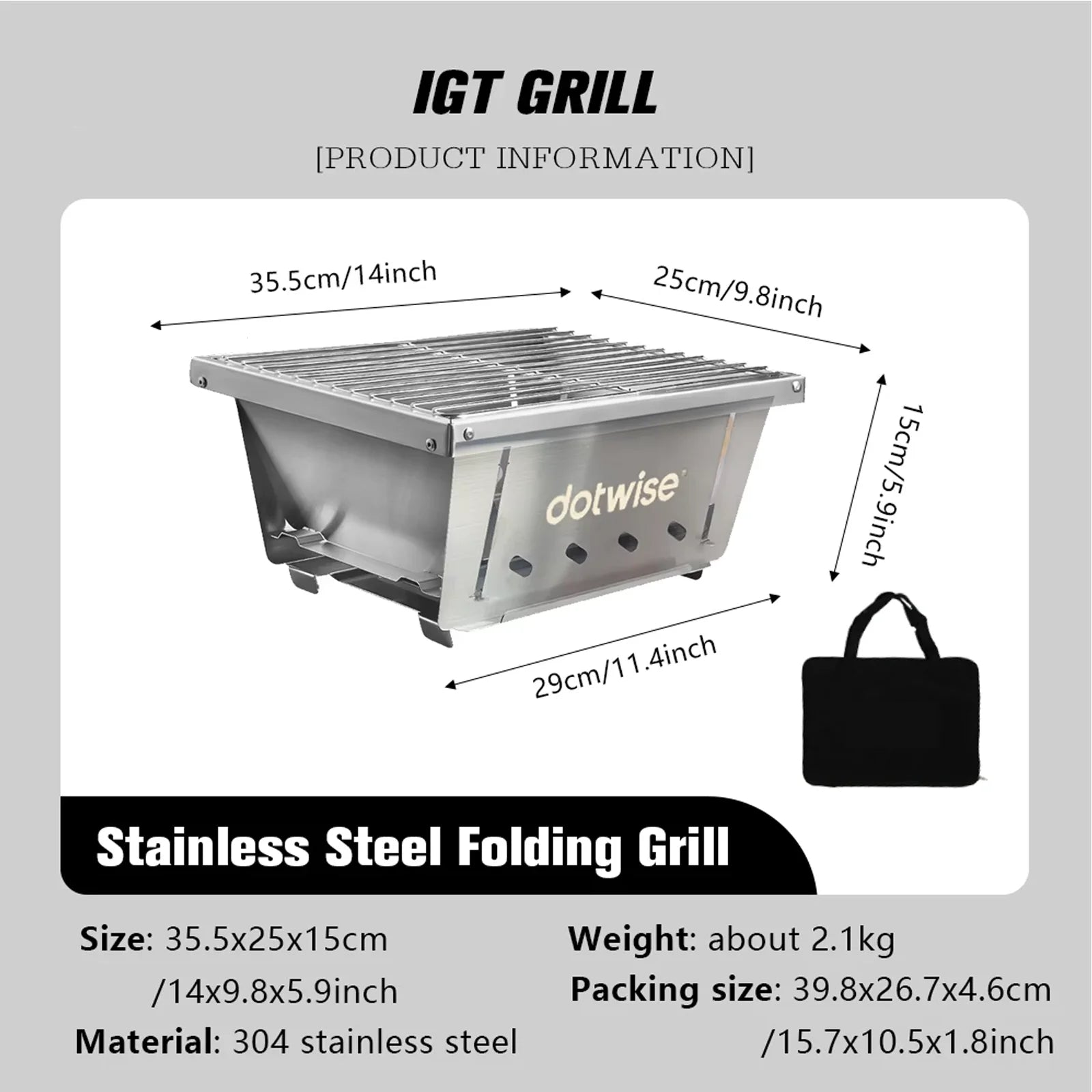 304 Stainless Steel Folding BBQ Grill Portable Outdoor Camping Firewood Stove with Carry Bag