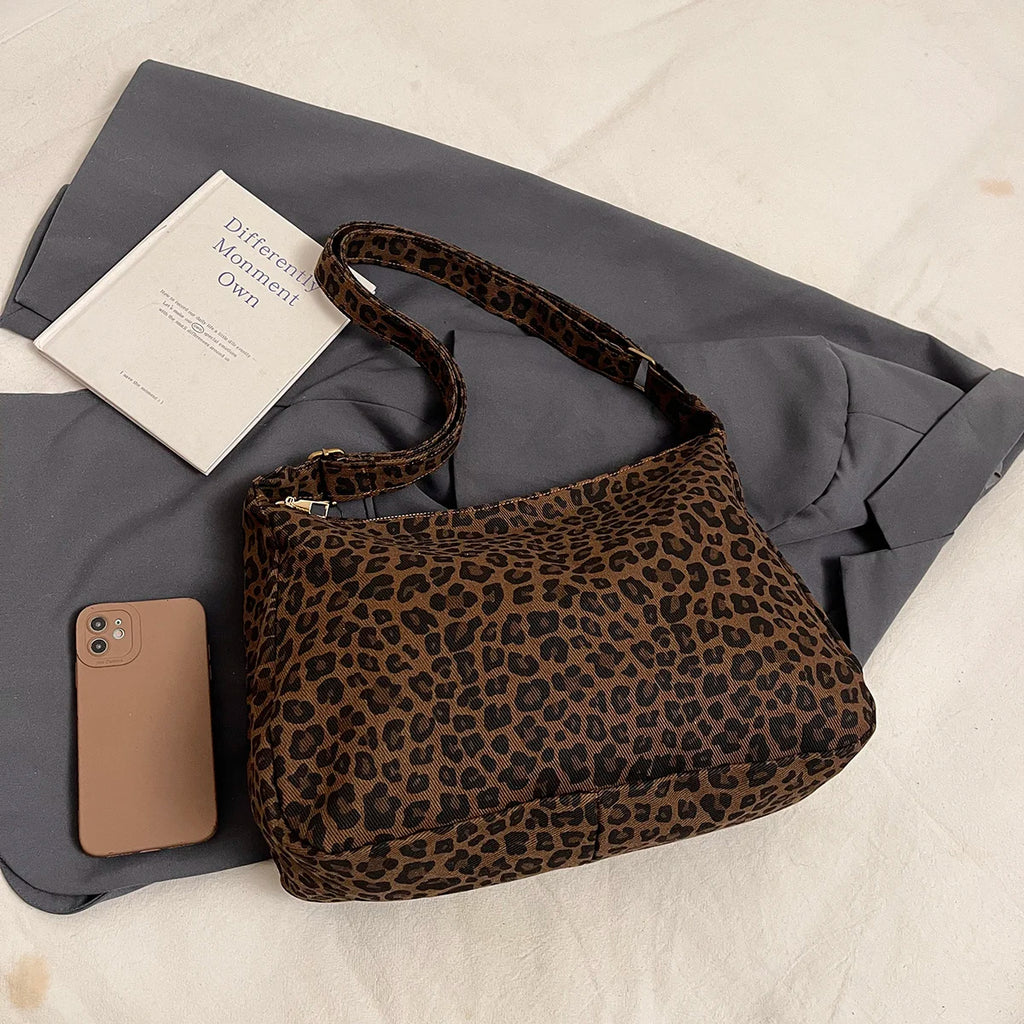 Women Leopard Print Shoulder Bag Large Capacity Retro Crossbody Tote
