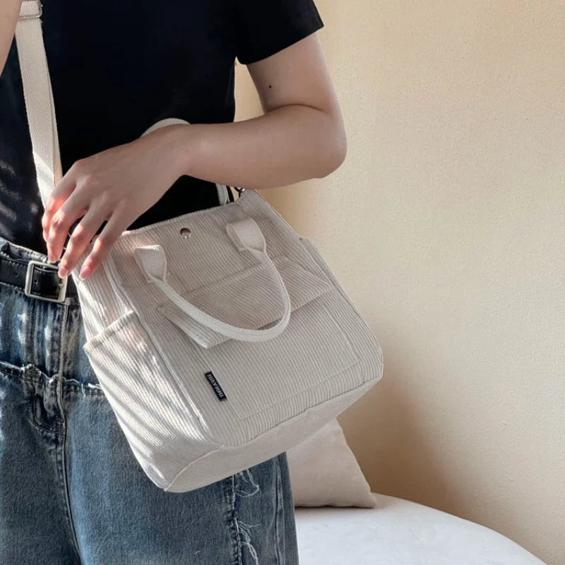 Corduroy Tote Bag Multi Pocket Crossbody Shoulder Satchel for Women