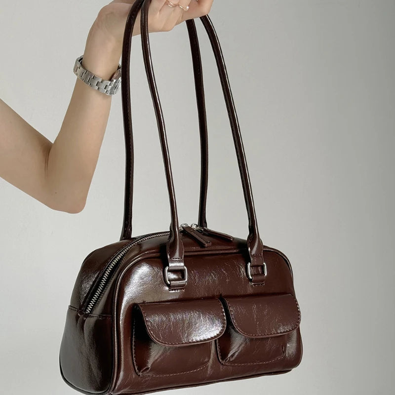 Large Capacity Bowling Shoulder Bag for Women Retro Handbag