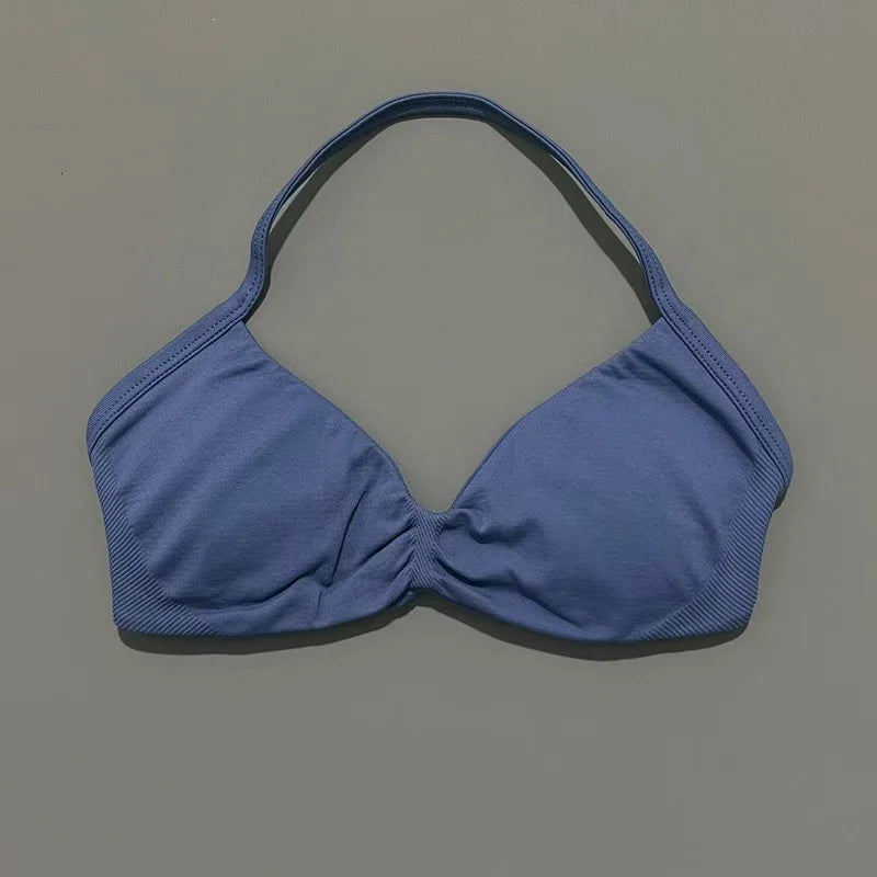 Seamless Strappy Sports Bra Halter Gym Top Women High Support Yoga Tank