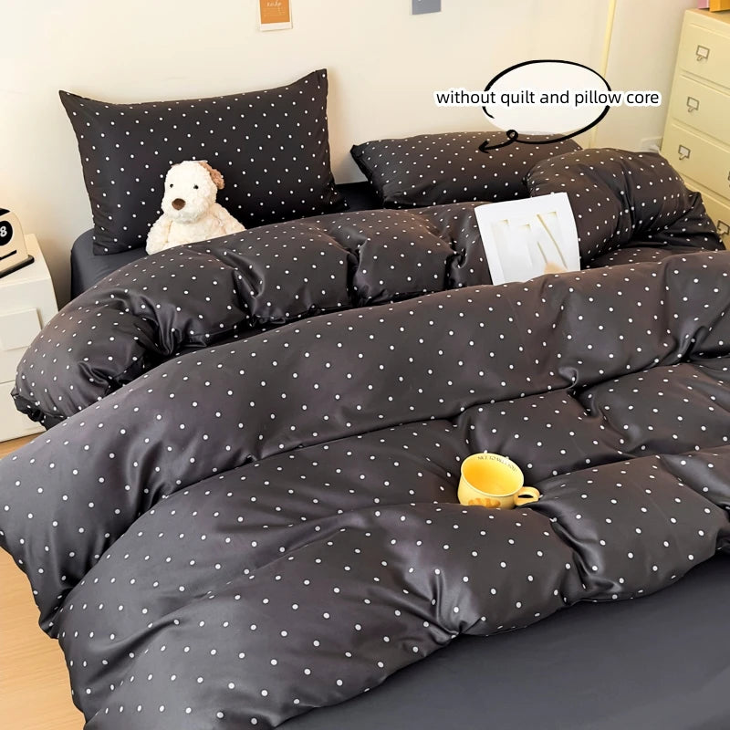 3 Piece Satin Duvet Cover Set Black Dot Bedding Set with Pillowcases