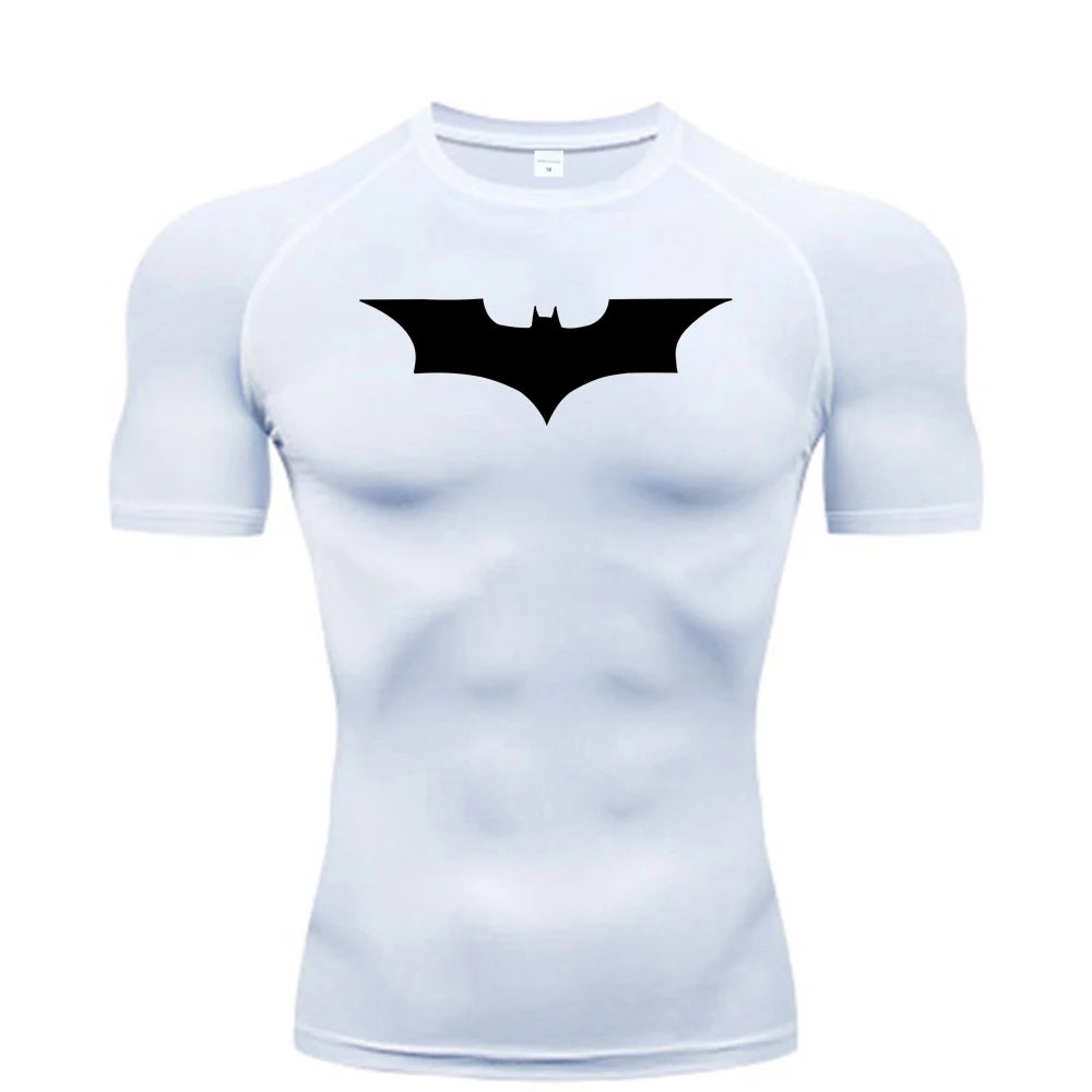 Men Bat Print Compression T Shirt Short Sleeve Gym Running Fitness Tee