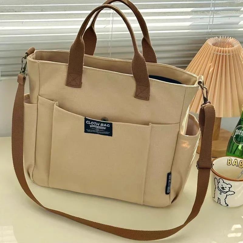 Canvas Shoulder Bag Large Capacity Student Commuter Portable Handbag