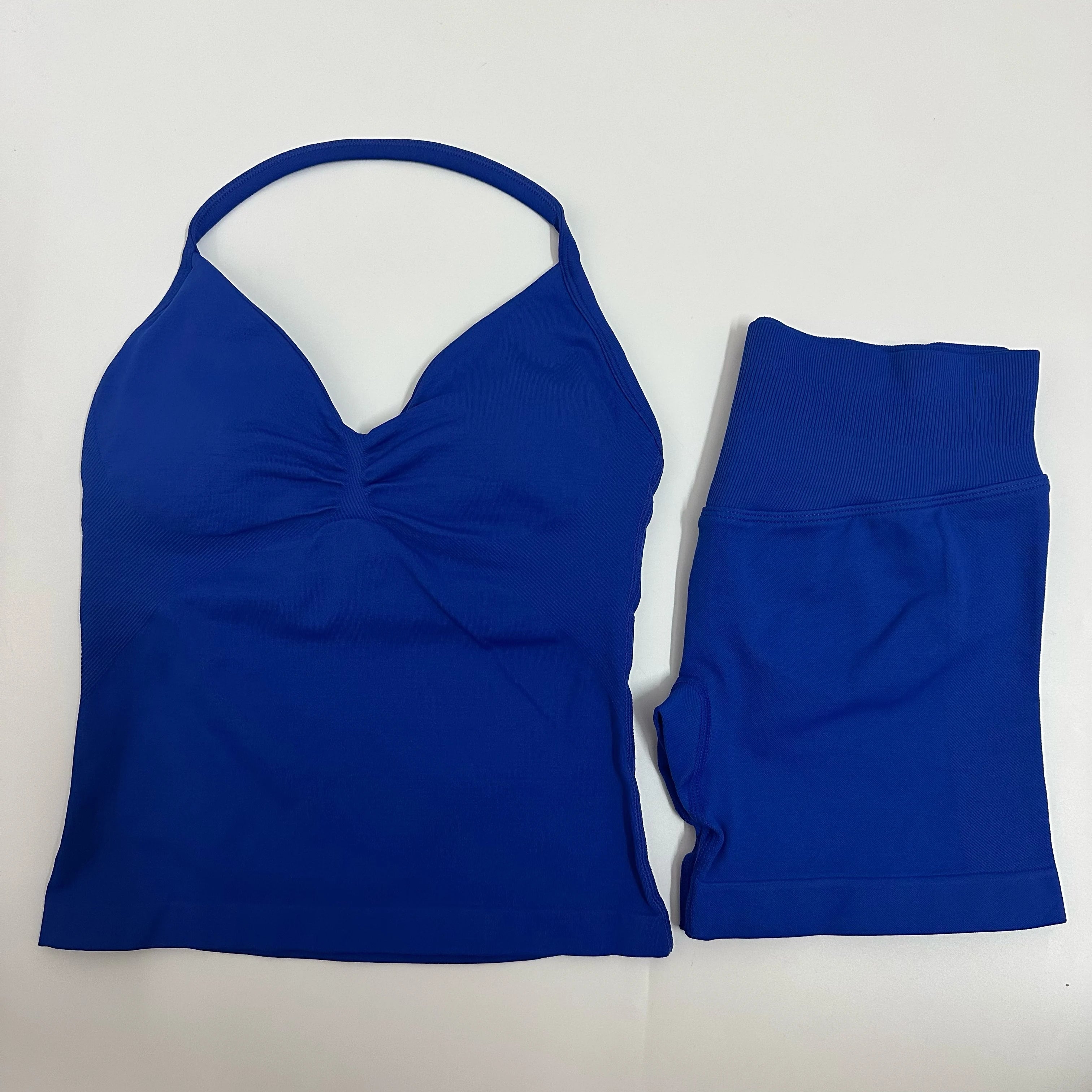 Seamless Yoga Set Women Strappy Tank Top Scrunch Shorts Gym Workout Outfit