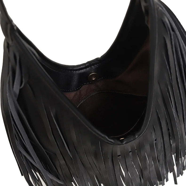 Tassel Shoulder Tote Bag for Women Soft PU Leather Handbag