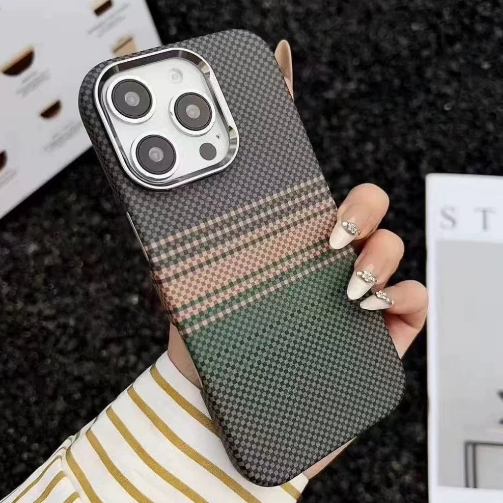 Kevlar Texture Magnetic Shockproof Metal Lens iPhone Case