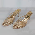 Gold Pointed Toe Mule Heels for Women Stiletto Sandals