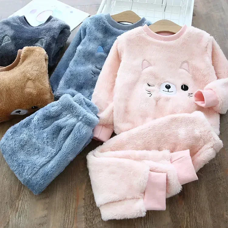 Kids Bear Pajama Set Soft Winter Sleepwear 2PCS Outfit