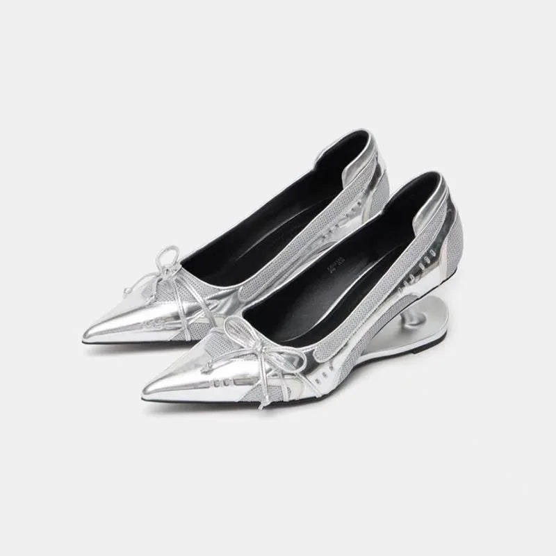 Women Pointed Toe Bow Mary Jane Heels Shallow Mouth Non Slip Fashion Pumps Large Size