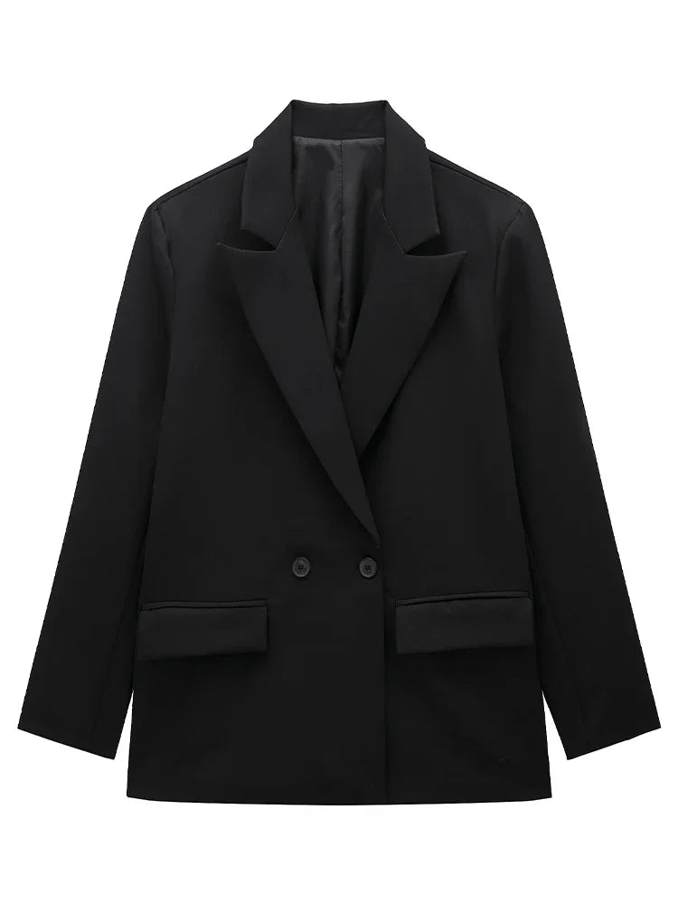 Women Double Breasted Blazer with Pockets Vintage Office Jacket