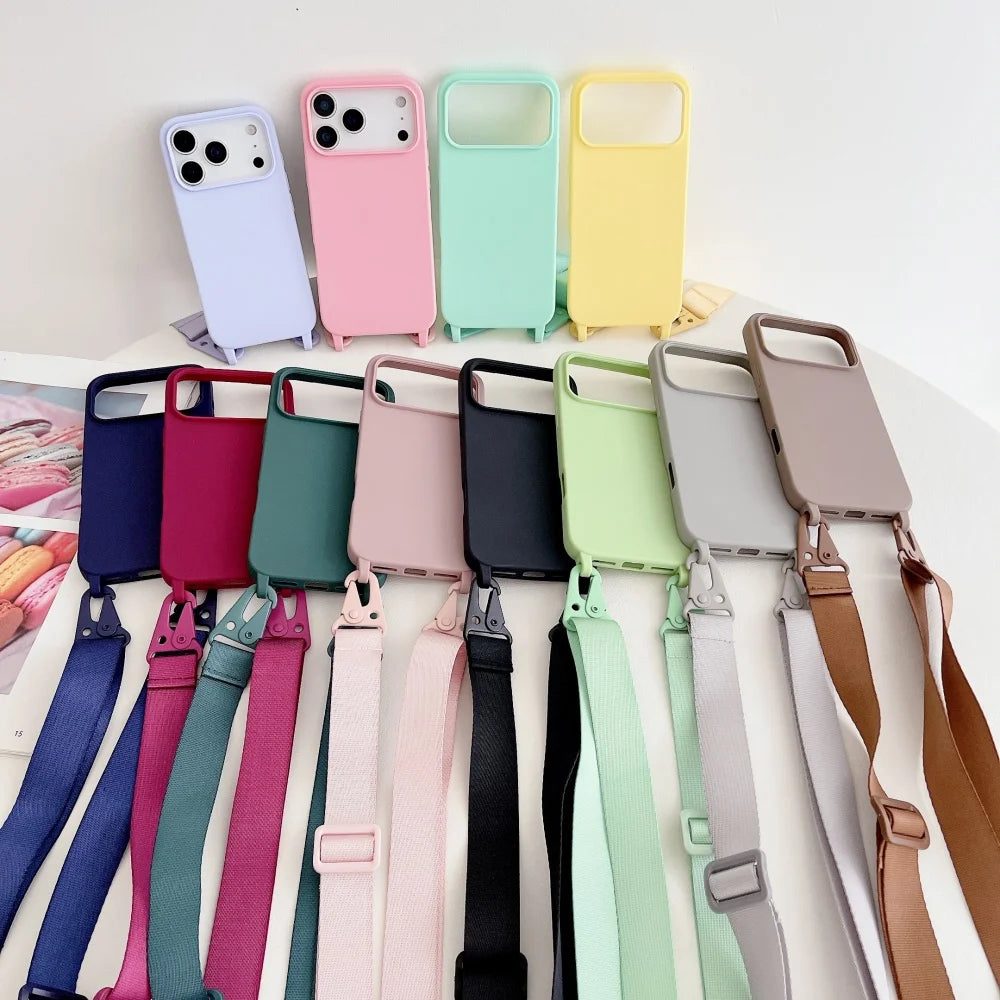 Crossbody Lanyard Matte Silicone Shockproof iPhone Case
