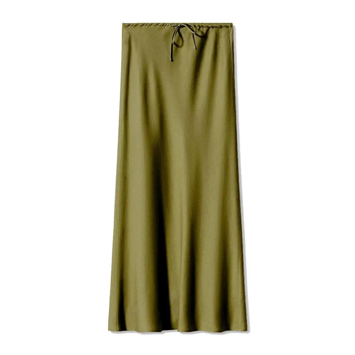 Women Satin High Waist Lace Up Maxi Skirt Elegant Solid Color Long Skirt