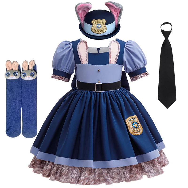 Girls Judy Bunny Police Officer Zootopia Cosplay Costume Dress with Accessories