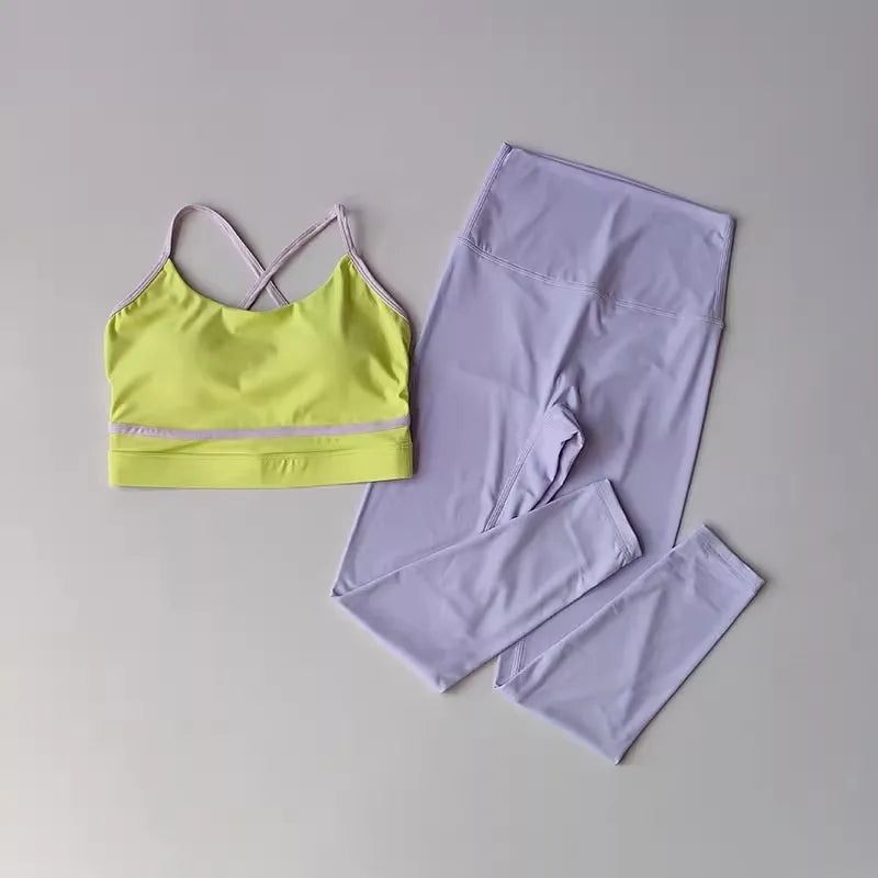 Women Yoga Set Sports Bra High Waist Leggings Gym Fitness Workout Set