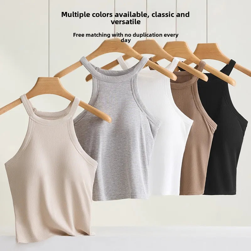 Women’s Halter Camisole Top with Built In Bra Slim Fit Breathable Tank
