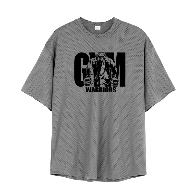 Men Oversized Mesh T Shirt Quick Dry Breathable Gym Fitness Casual Sports Tee