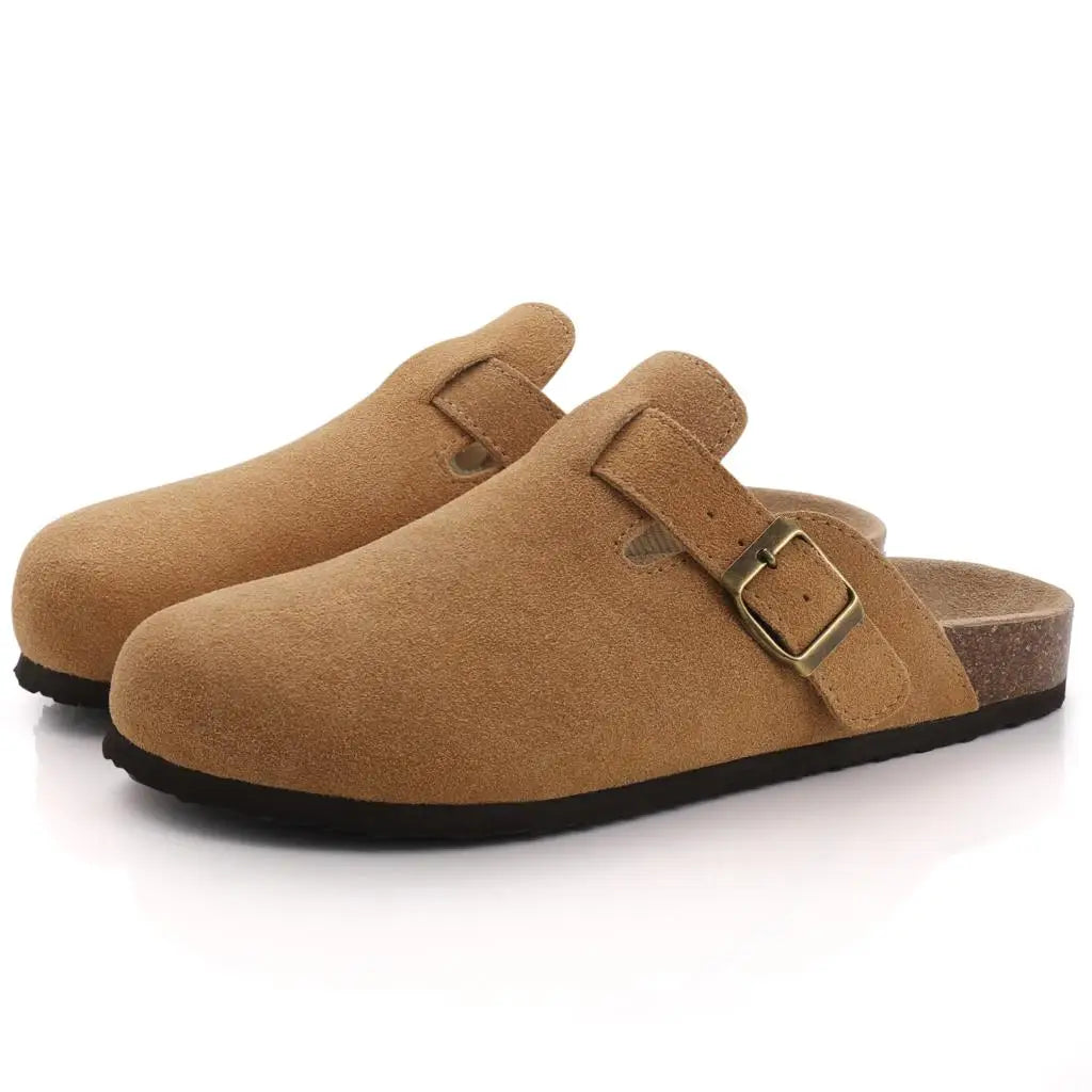 Suede Mule Slippers Cork Footbed Clogs Adjustable Buckle Slides Comfort Arch Support Sandals Women Men