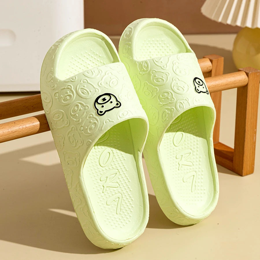 Non Slip Bathroom Slippers Women Men Summer Home Sandals Soft EVA Indoor Shower Slides Cute Cartoon Bear Slippers