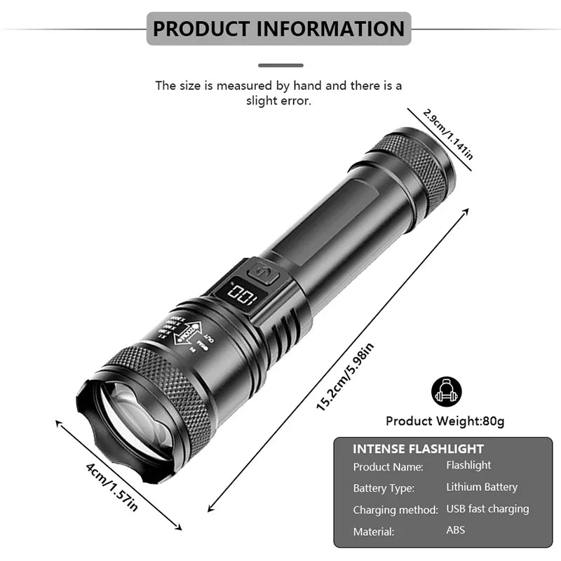Ultra Bright LED Flashlight 2000LM Rechargeable