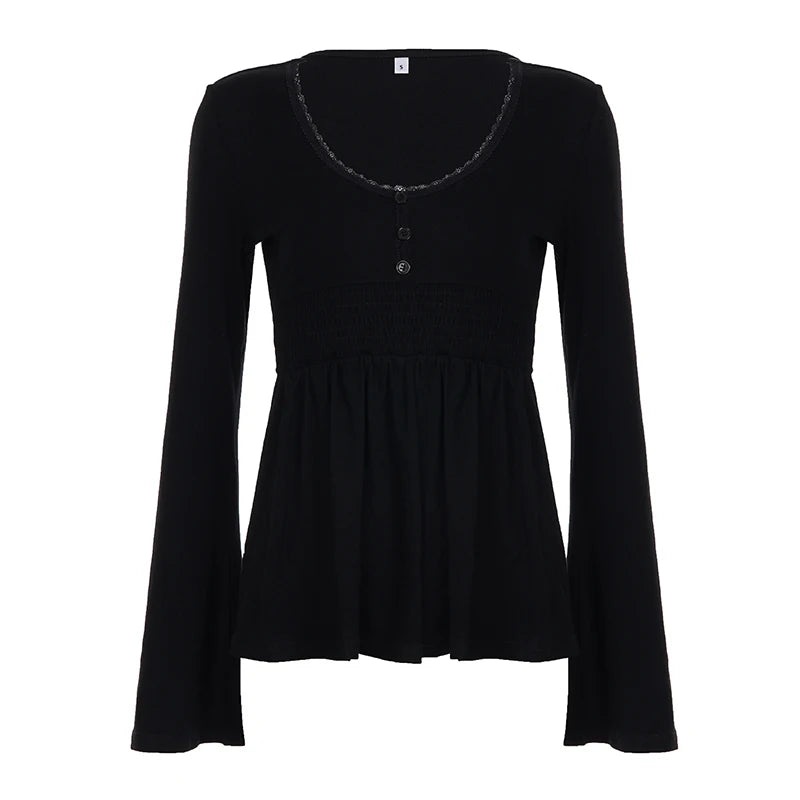 Women Lace Trim Knit Top Y2K Fairycore Shirt