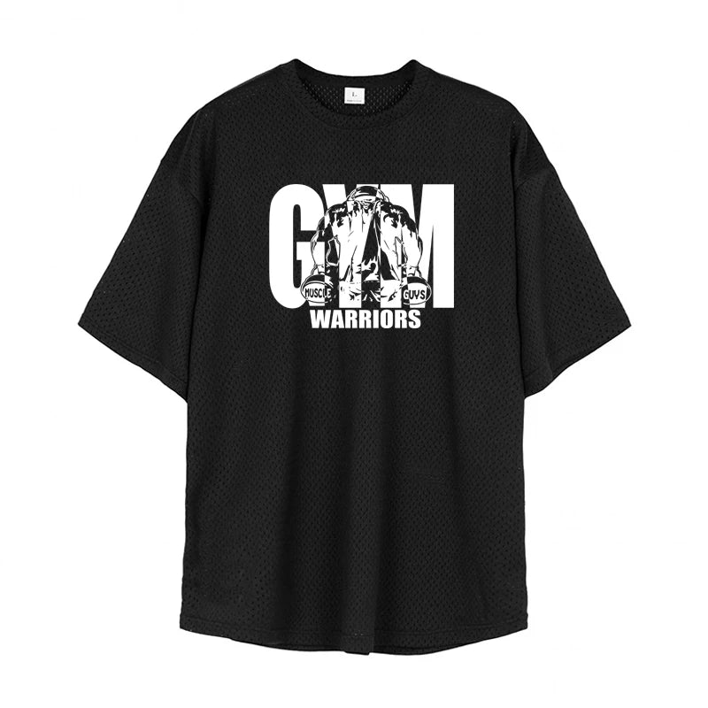 Men Oversized Mesh T Shirt Quick Dry Breathable Gym Fitness Casual Sports Tee
