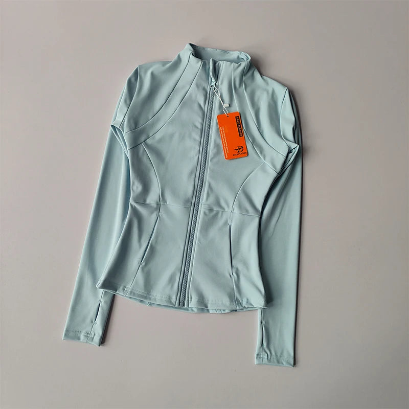 Women Zip Sports Jacket Slim Fit Yoga Running Gym Long Sleeve Activewear Top