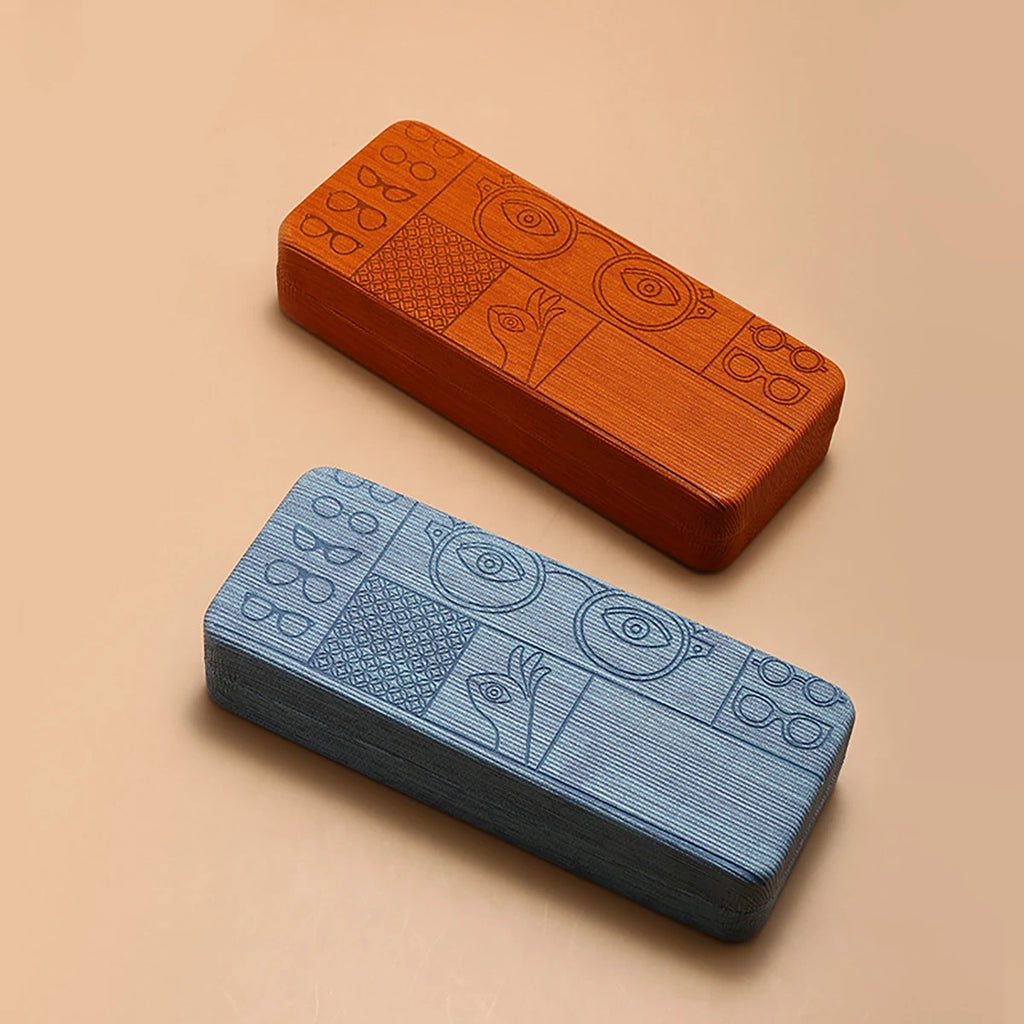 Geometric Glasses Case Portable Square Eyewear Holder Embossed Design for Men
