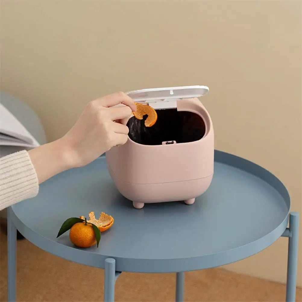 Mini Desktop Trash Can with Lid Cute Small Plastic Garbage Bin for Office Bathroom