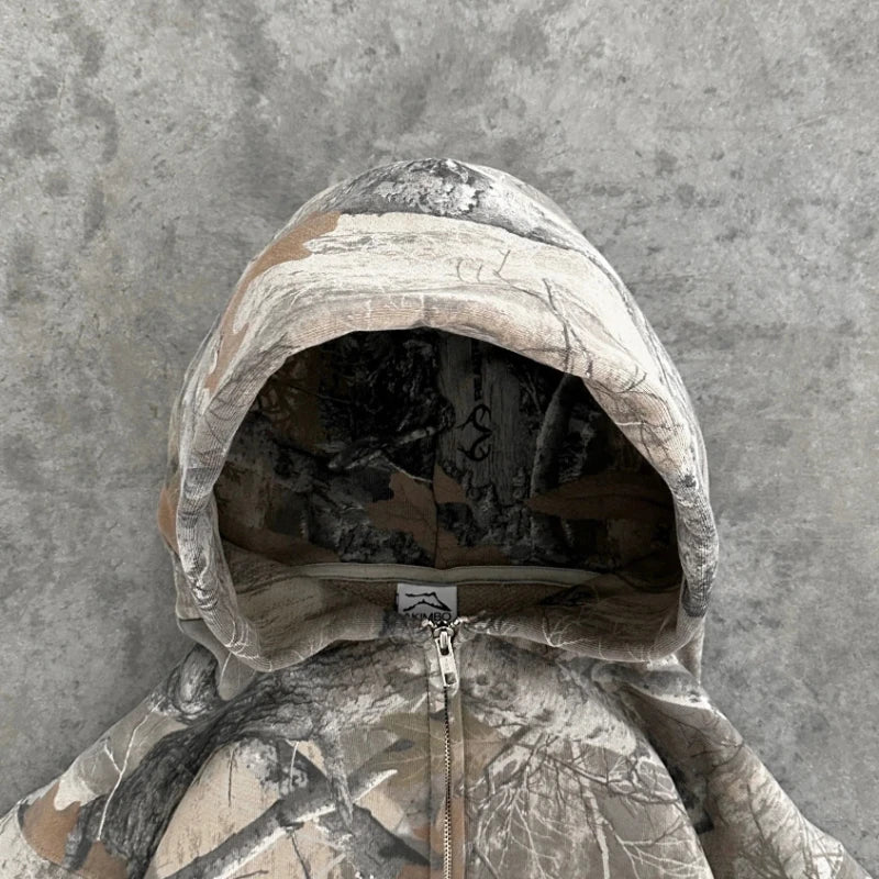Y2K Camo Oversized Zip Up Hoodie Unisex Streetwear