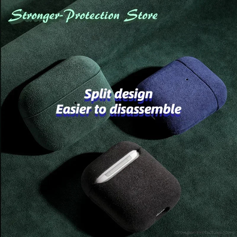 AirPods 4/Pro 2 Italian Suede Leather Case Premium Protective Cover Shockproof Sleeve