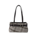 Women Retro Plaid Tote Bag Textured Shoulder Handbag Work Commuter Bag 2026