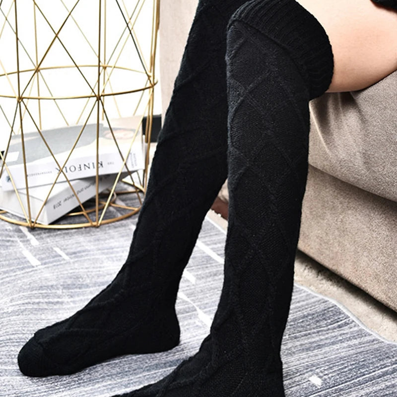 Women Winter Wool Socks Thick Warm Bow Knitted Stockings