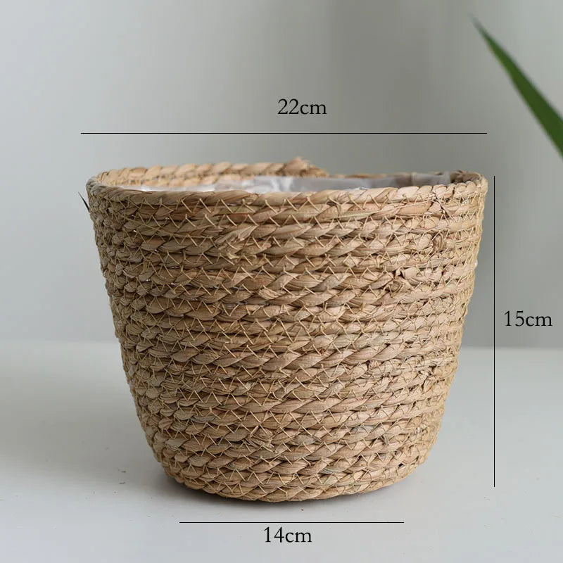 Straw Weaving Plant Pot Basket Grass Planter Cover Indoor Outdoor Flower Container